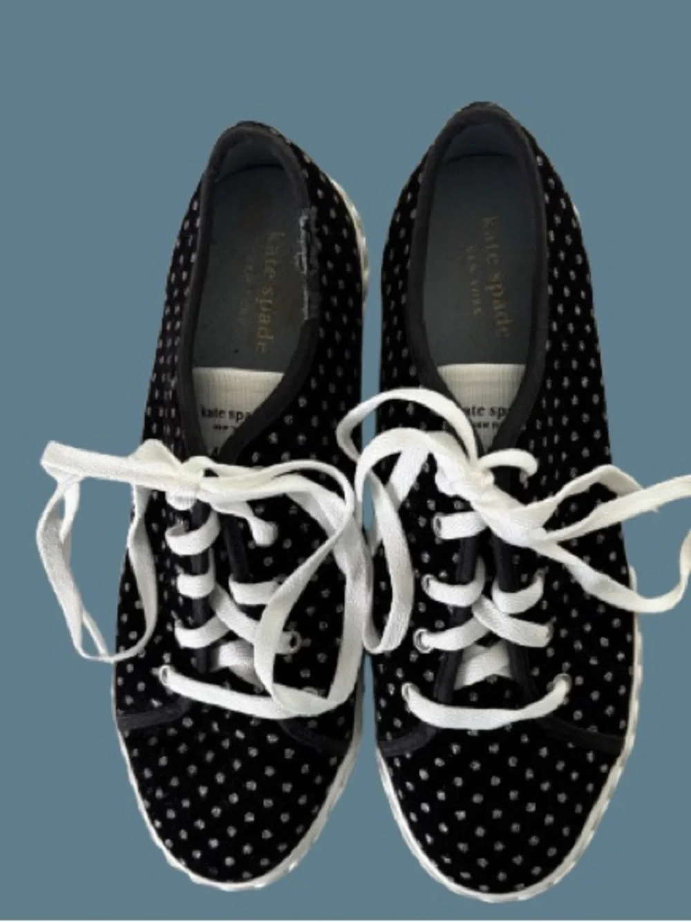kate spade Black Polka Dot Lace-Up Sneakers with White Laces Size 7.5 B GUC